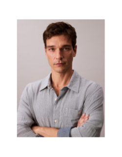 Chemise rayée en coton double face bleu homme - Calvin Klein Jeans