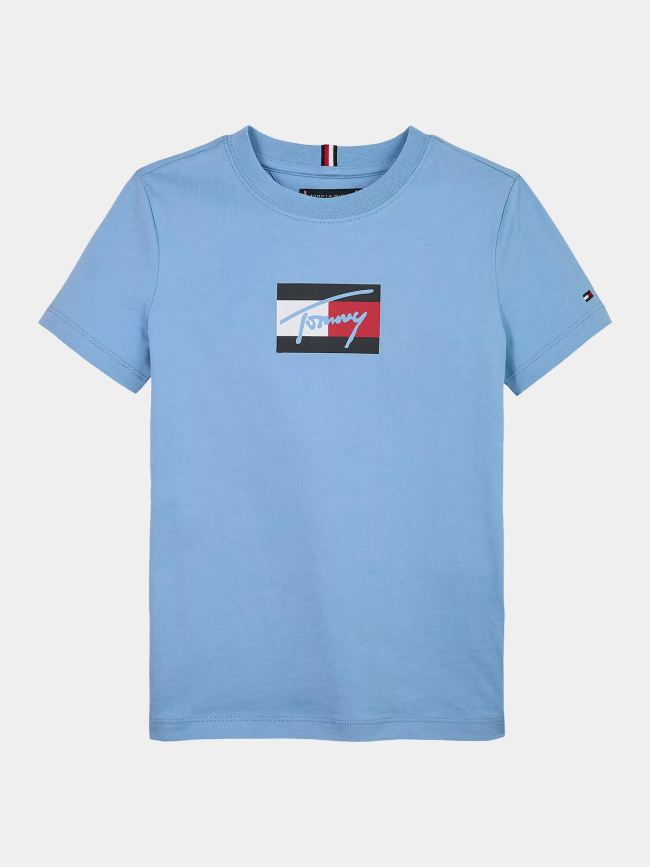 T-shirt à col ras-du-cou et logo signature bleu garçon - Tommy Hilfiger