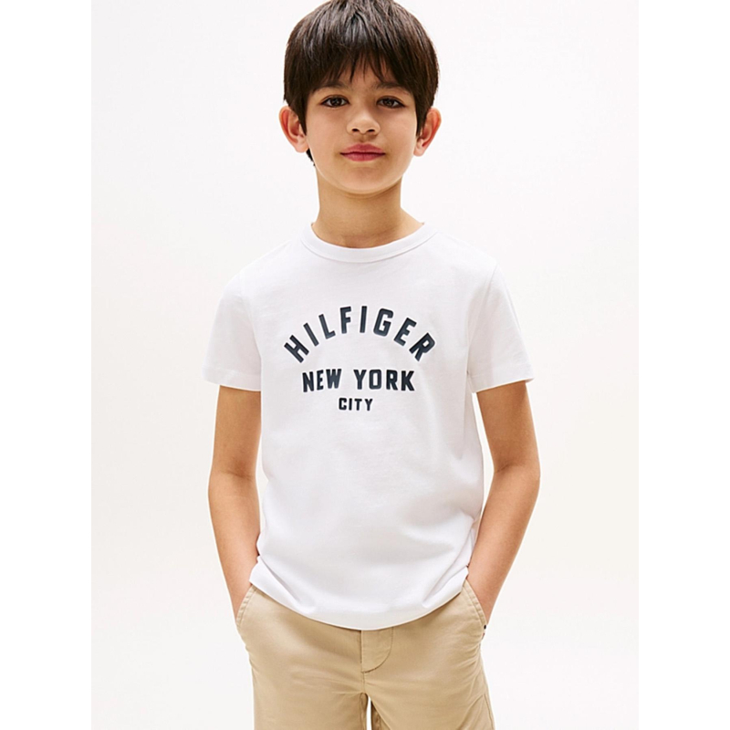 T-shirt logo incurvé blanc garçon - Tommy Hilfiger