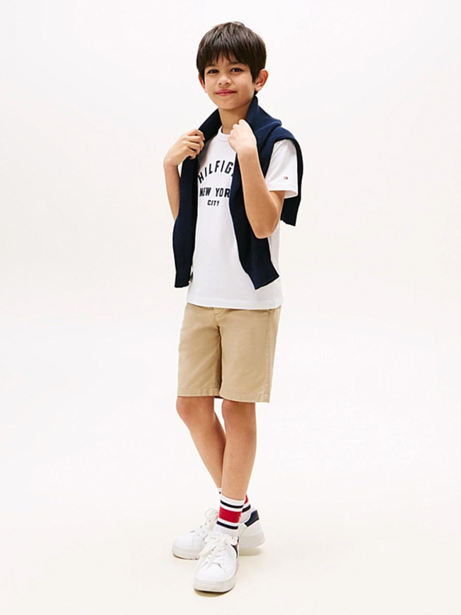 T-shirt logo incurvé blanc garçon - Tommy Hilfiger