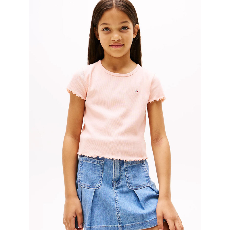 T-shirt côtelée a volants rose fille - Tommy Hilfiger