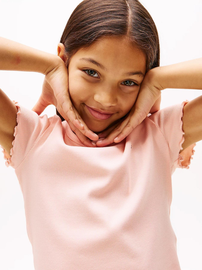 T-shirt côtelée a volants rose fille - Tommy Hilfiger