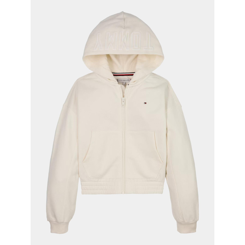 Veste à capuche zippée et logo texturé beige fille - Tommy Hilfiger