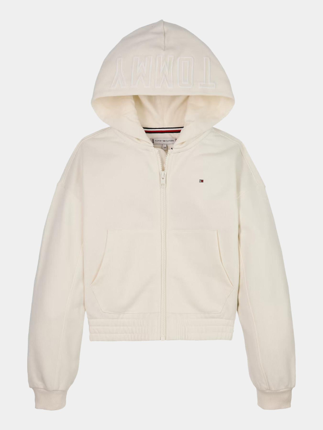 Veste à capuche zippée et logo texturé beige fille - Tommy Hilfiger