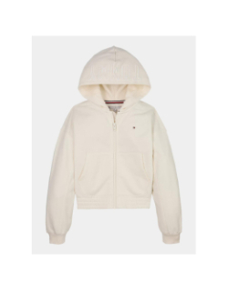 Veste à capuche zippée et logo texturé beige fille - Tommy Hilfiger