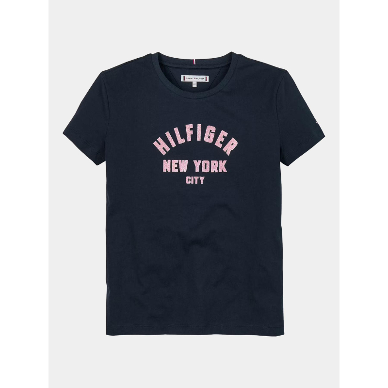 T-shirt à logo nyc pailleté en demi-cercle bleu fille - Tommy Hilfiger