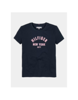 T-shirt à logo nyc pailleté en demi-cercle bleu fille - Tommy Hilfiger