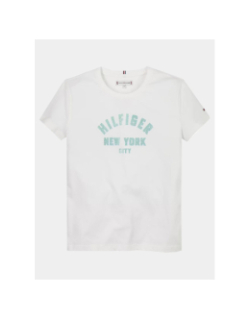 T-shirt à logo nyc pailleté en demi-cercle blanc fille - Tommy Hilfiger