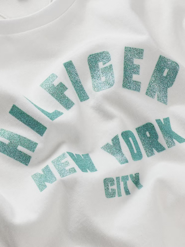 T-shirt à logo nyc pailleté en demi-cercle blanc fille - Tommy Hilfiger