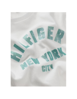 T-shirt à logo nyc pailleté en demi-cercle blanc fille - Tommy Hilfiger
