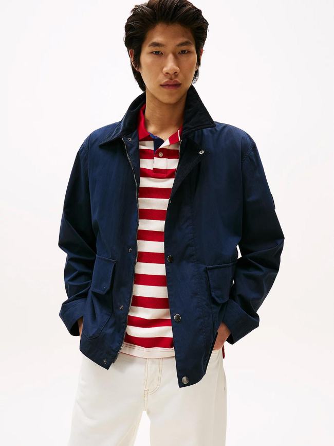 Veste déperlante à col en velours côtelé bleu homme - Tommy Hilfiger