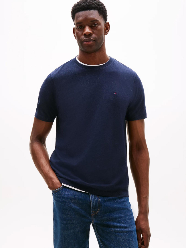 T-shirt à col ras-du-cou et drapeau brodé bleu homme - Tommy Hilfiger