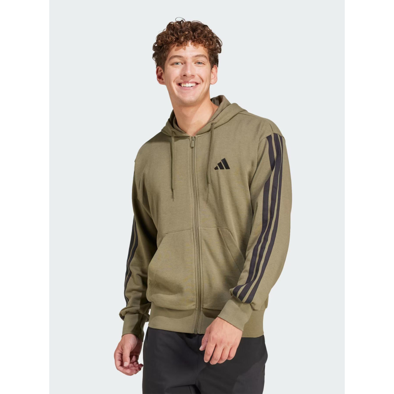 Sweat à capuche zippé 3 stripes ft fz kaki homme - Adidas