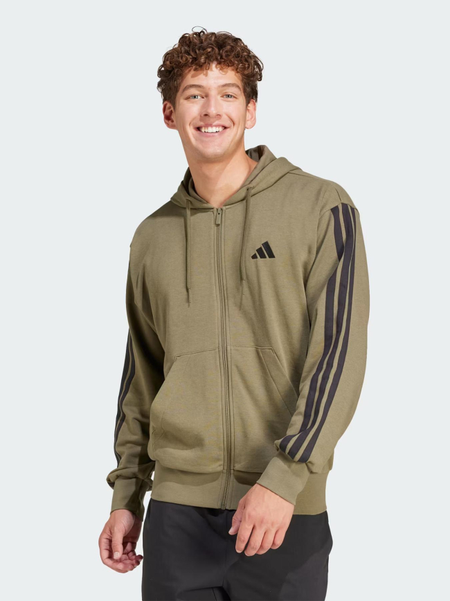 Sweat à capuche zippé 3 stripes ft fz kaki homme - Adidas
