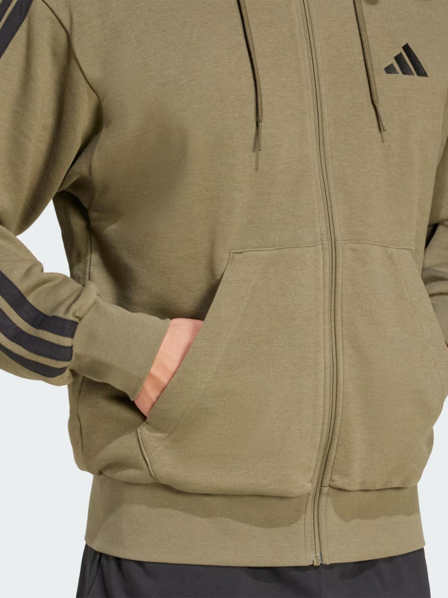 Sweat à capuche zippé 3 stripes ft fz kaki homme - Adidas