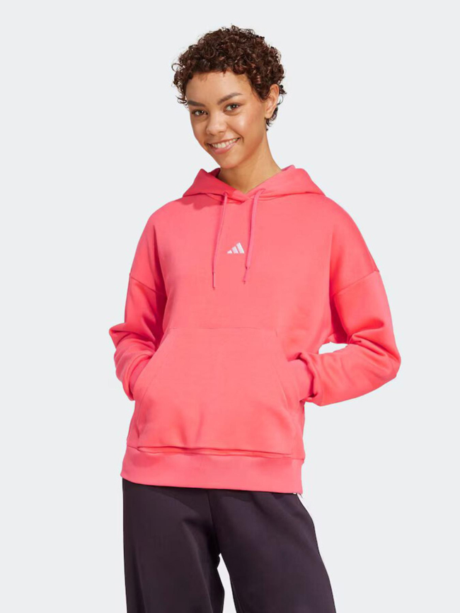 Sweat à capuche logo 3 bandes brodé rose femme - Adidas