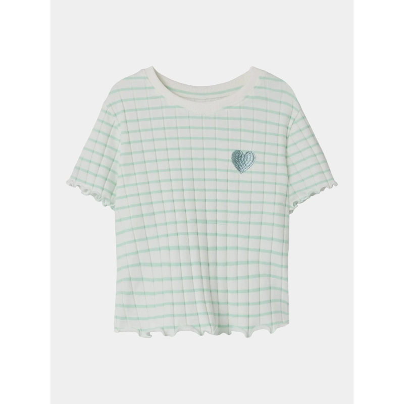 T-shirt crop nkflenilla à rayures blanc et vert fille - Name it