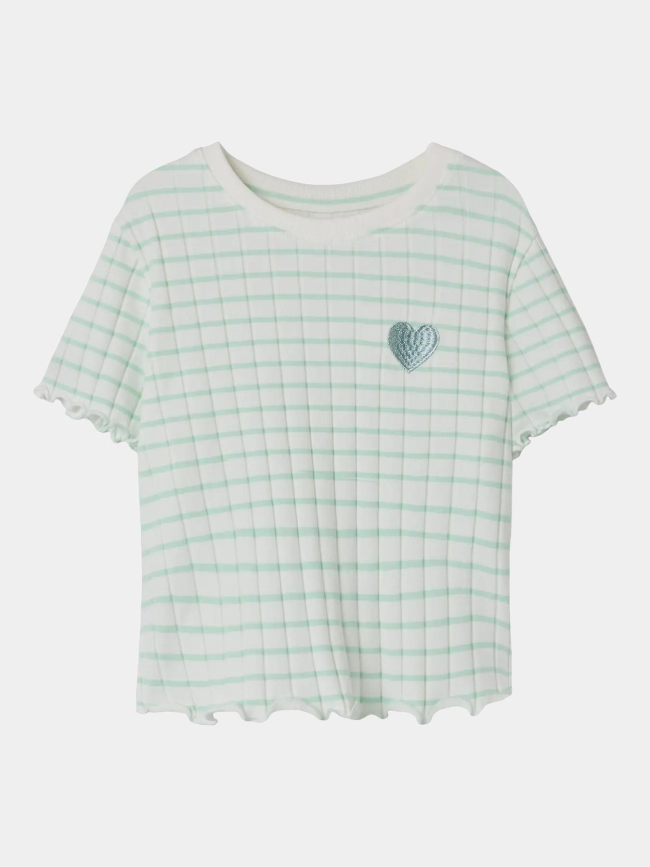 T-shirt crop nkflenilla à rayures blanc et vert fille - Name it