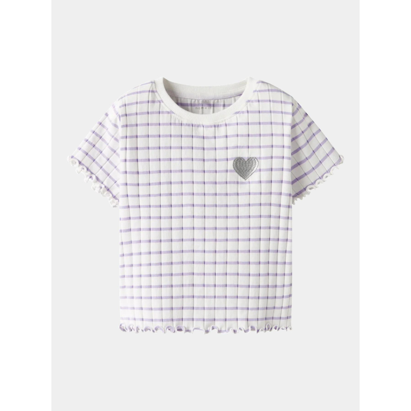 T-shirt crop à rayures nkflenilla blanc et violet fille - Name It
