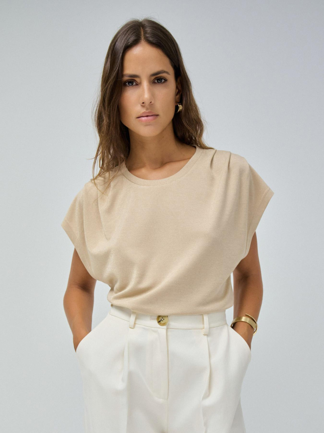 T-shirt avec maille dorée beige femme - Salsa