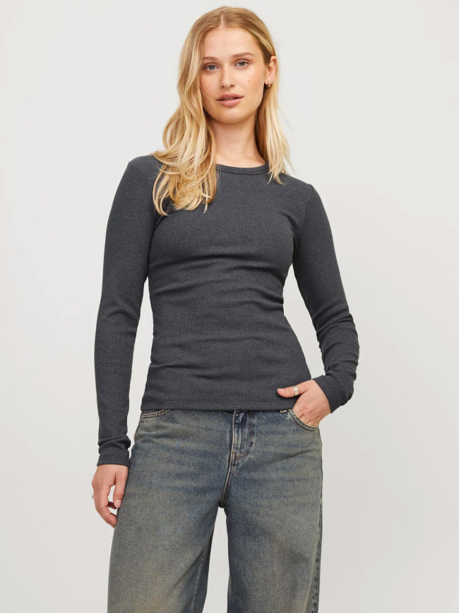 Top manches longues côtelé freya gris femme - Jjxx