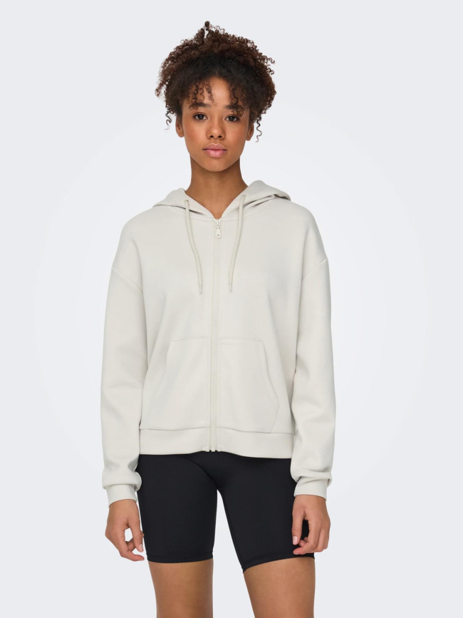 Sweat à capuche zippé onplounge life beige femme - Only