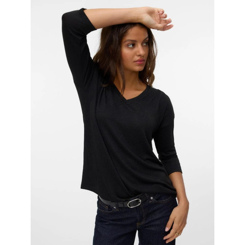 Pull fin manches 3/4 et col v vmbrianna noir femme - Vero Moda