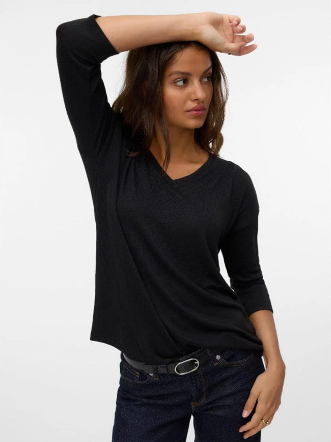 Pull fin manches 3/4 et col v vmbrianna noir femme - Vero Moda