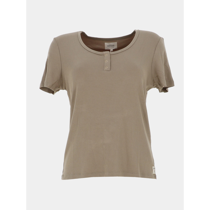 T-shirt côtelé regular léa sauge vert femme - Happy & So