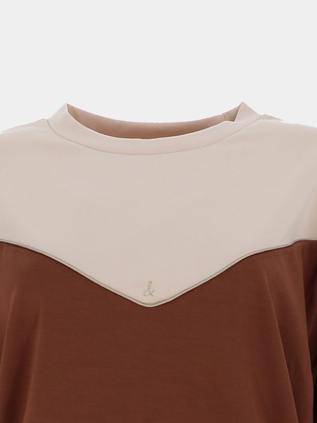 Sweat bicolore lola beige marron femme - Happy & So