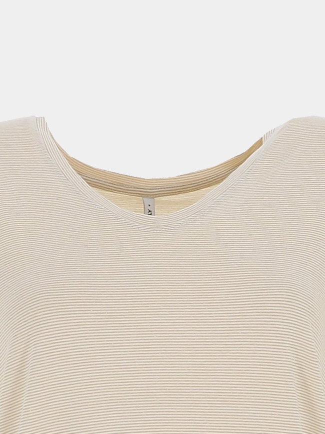 T-shirt rayé pailleté harrie beige femme - Only