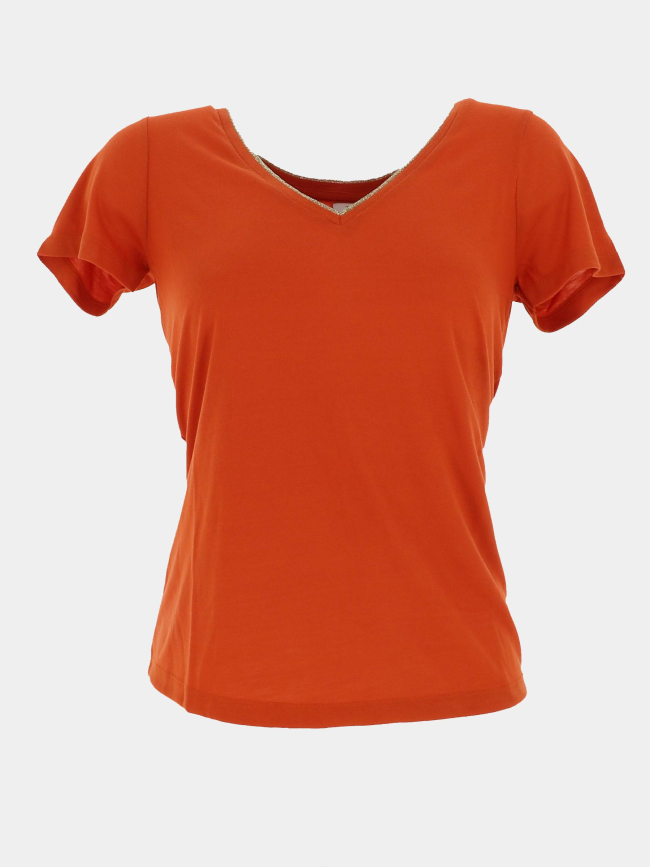 T-shirt col v pailleté dalila orange femme - Jdy