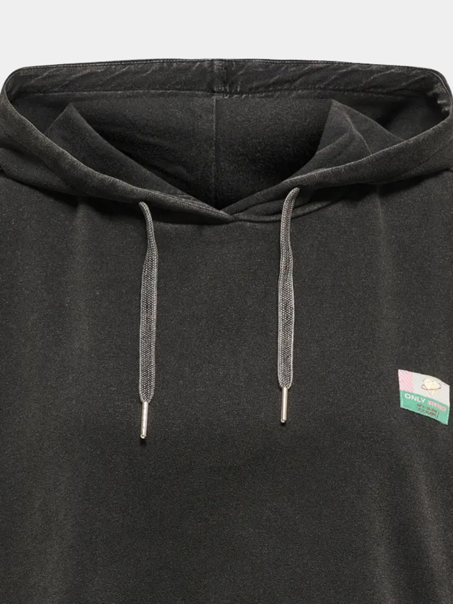 Sweat à capuche crop konny washed noir femme - Only