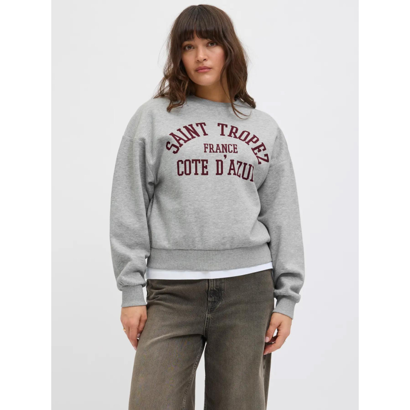 Sweat à col rond jxmerle st tropez gris femme - JJXX