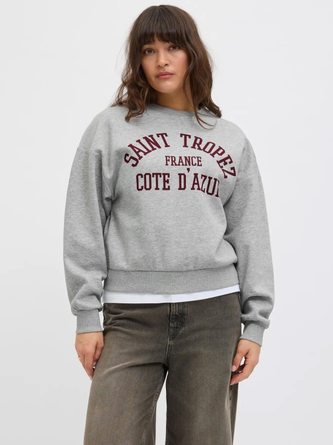 Sweat à col rond jxmerle st tropez gris femme - JJXX