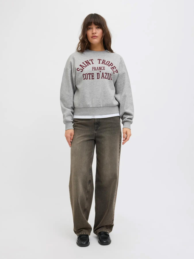 Sweat à col rond jxmerle st tropez gris femme - JJXX