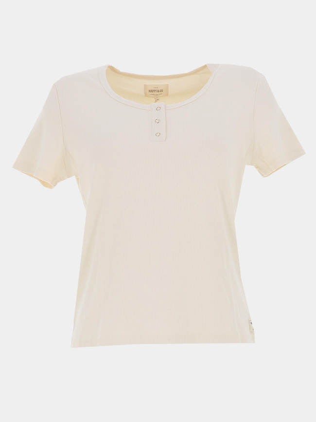 T-shirt côtelé regular léa blanc crème femme - Happy & So