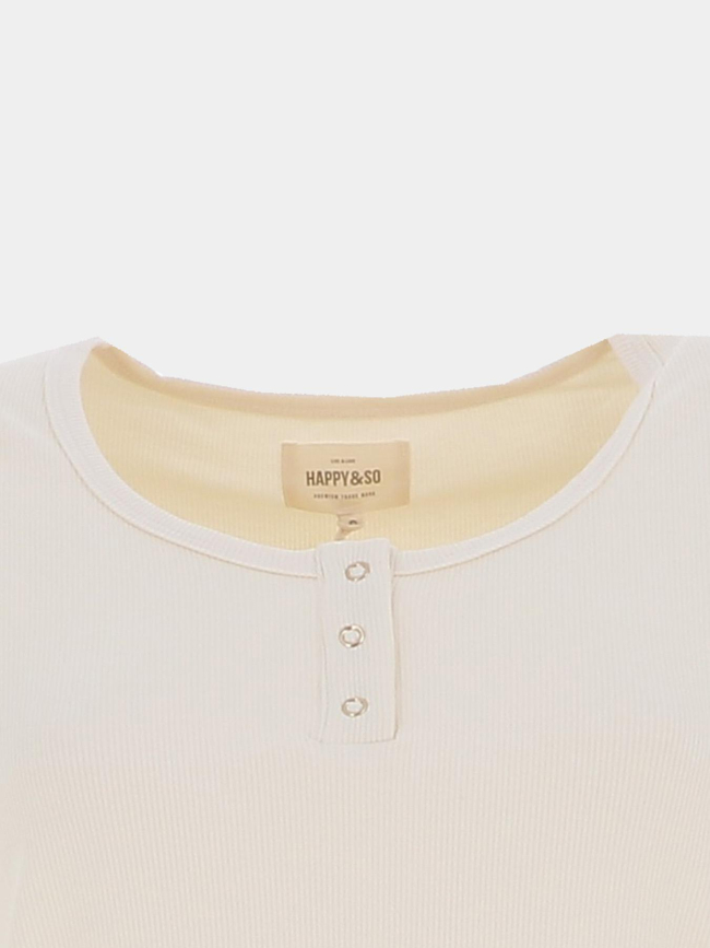 T-shirt côtelé regular léa blanc crème femme - Happy & So