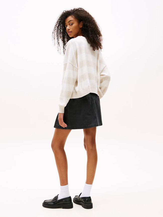 Gilet cardigan rayé relax beige blanc femme - Tommy Jeans