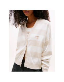 Gilet cardigan rayé relax beige blanc femme - Tommy Jeans