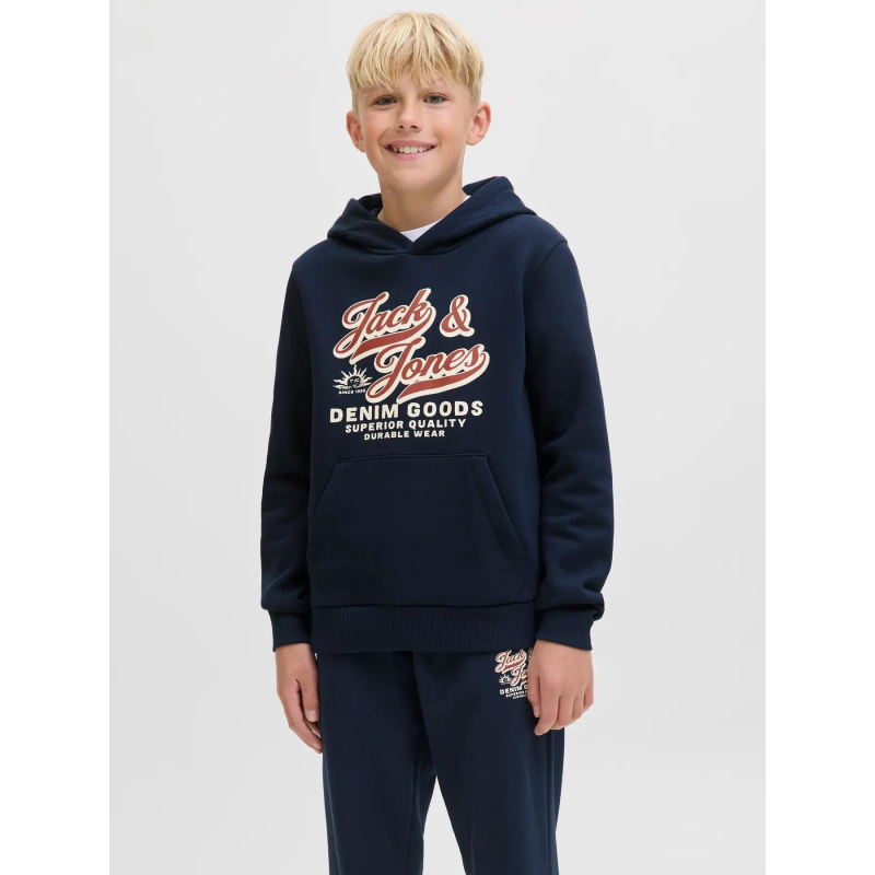 Sweat à capuche logo aw25 bleu marine garçon - Jack & Jones