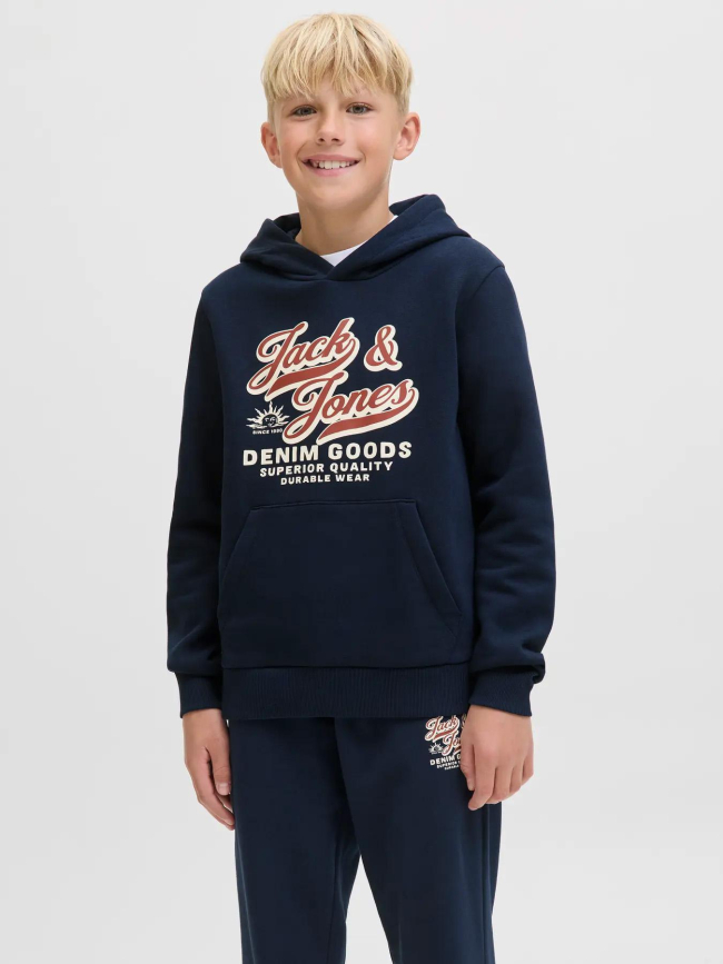 Sweat à capuche logo aw25 bleu marine garçon - Jack & Jones