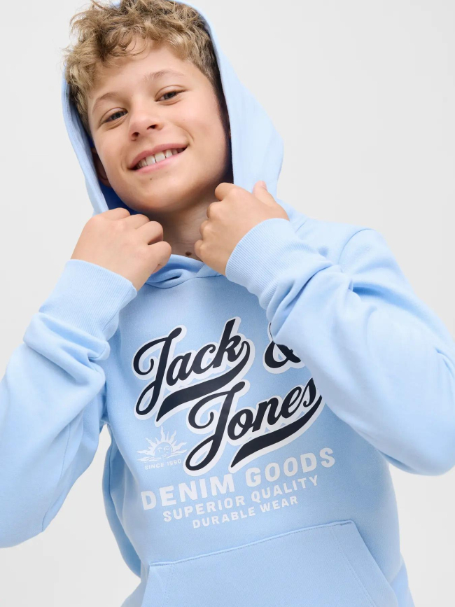Sweat à capuche logo aw25 bleu garçon - Jack & Jones