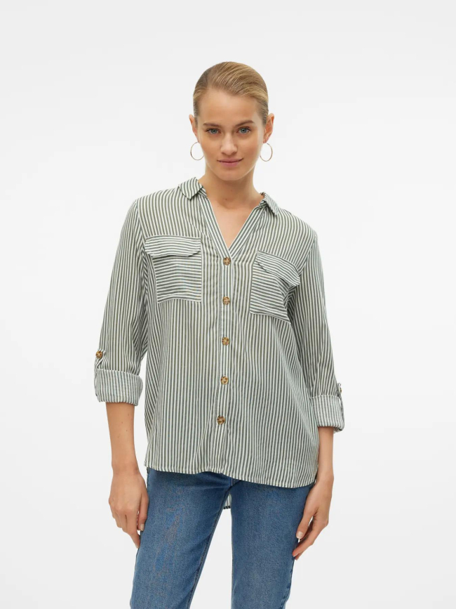 Chemise rayée bumpy vert olive femme - Vero Moda