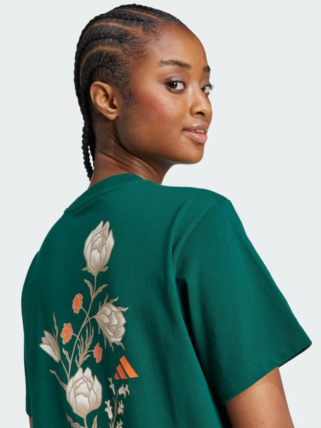 T-shirt à manches courtes logo floral vert femme - Adidas