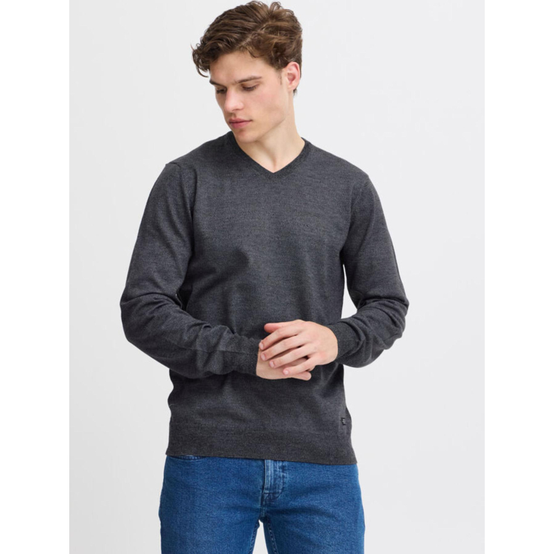 Pull fin à col en v bruton gris homme - Blend