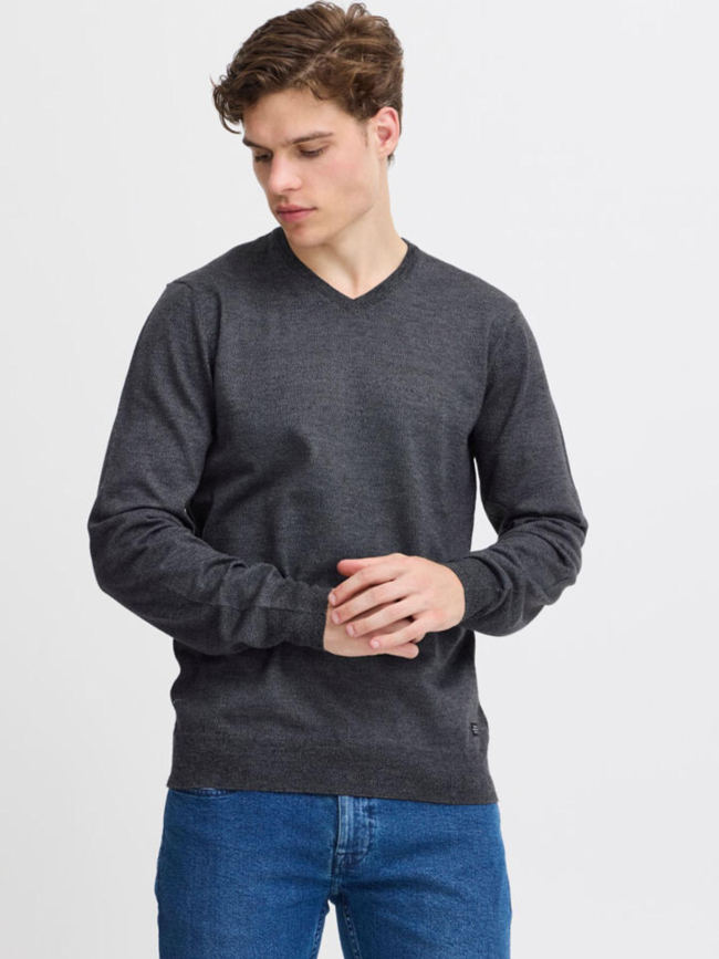 Pull fin à col en v bruton gris homme - Blend