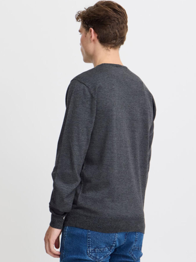 Pull fin à col en v bruton gris homme - Blend