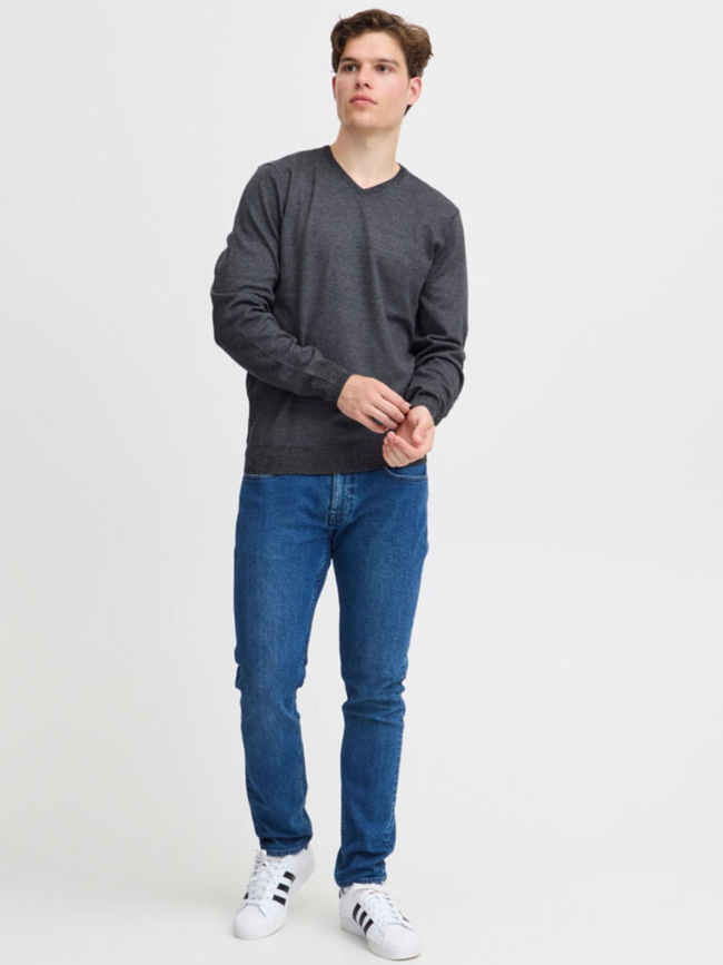 Pull fin à col en v bruton gris homme - Blend