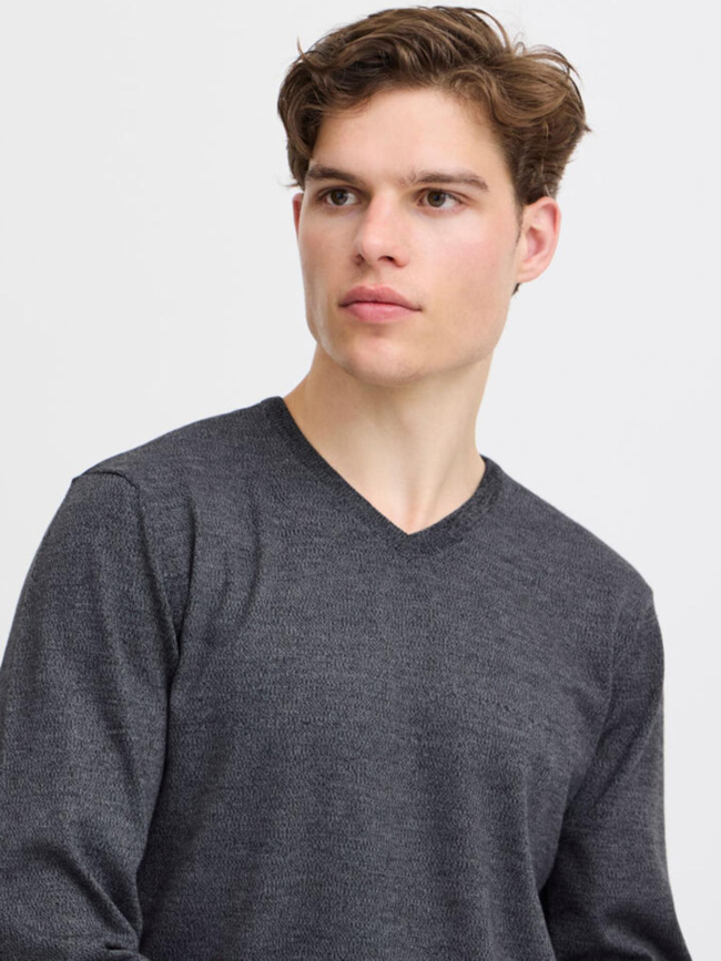Pull fin à col en v bruton gris homme - Blend